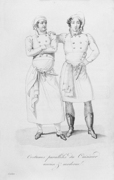 Trajes de cocineros de diferentes épocas, de 